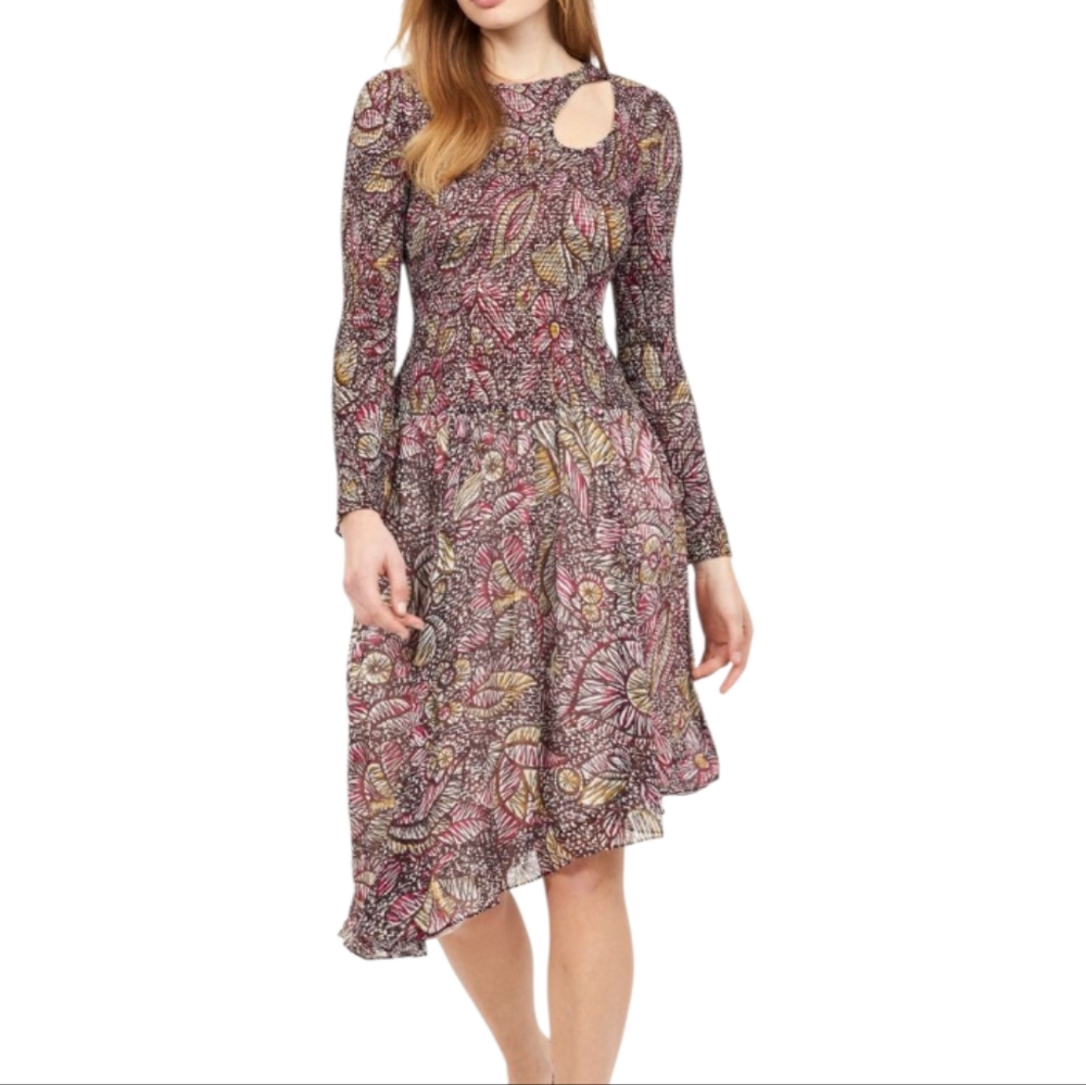 Joie Ludo Midi Dress Multicolored Sheer Floral Print  Size M